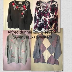 Alfred Dunner Floral Embroidered Sweaters 2xl & seventh Avenue 3xl bundle